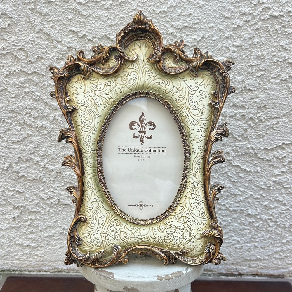 The Unique Collection Ornate Picture Frame Holds 4 X 7 Photo Gold and Cream